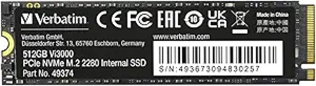 VERBATIM Vi3000 512GB M.2 PCIe Gen 3x4 NVMe Internal SSD VER-49374