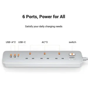 UGREEN 30W 3 AC Power Strip with Master Switch - CD286