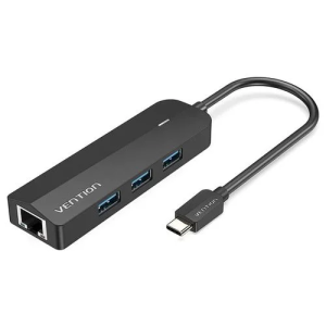 Vention USB-C to USB 3.0*3, RJ45, Micro-B HUB 0.15M Black ABS Type