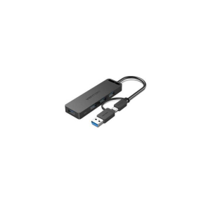 Vention 4‑Port USB 3.0 Hub with Power Supply (0.5M, Black)
