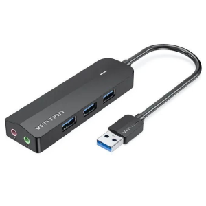 Vention 3-Port USB 3.0 Hub with Sound Card and Power Supply 0.15M Black