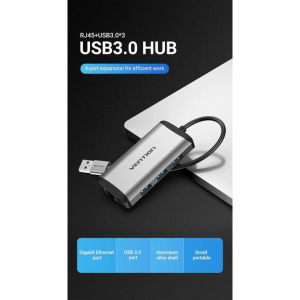 Vention USB 3.0 to USB3.0 (3 PORTS) + Gigabit Ethernet  Aluminum Alloy Docking Station