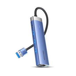 Vention 5-in-1 USB 3.0 to USB 3.0 x 3/RJ45/USB-C Hub 0.15M Blue Aluminum Alloy Type