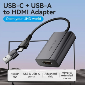 Vention USB-C + USB-A To HDMI Adapter 0.15M Grey Aluminium Alloy Type