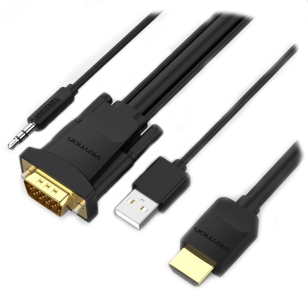 Vention  HDMI to VGA Cable with Audio Output & USB Power Supply 1.5M