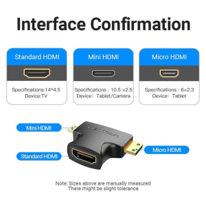 Vention 2 in 1 Mini HDMI and Micro HDMI Male to HDMI Female Adapter Black
