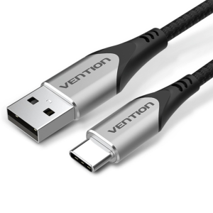 Vention Cotton Braided USB 2.0 A Male to C Male 3A Cable 2M Gray Aluminum Alloy Type