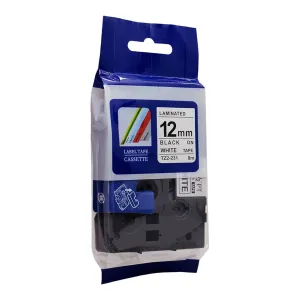 Brother 12mm x 8m Black on White Label Tape catridge