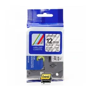 Brother 12mm x 8m Black on Clear Label Tape