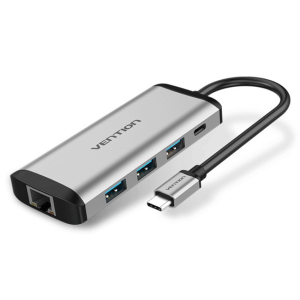 Vention USB-C to USB 3.0*3, RJ45, Micro-B HUB 0.15M Black ABS Type VEN-TGPBB