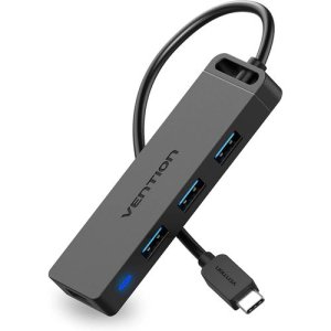Vention Type-C to 4-Port USB 3.0 Hub with Power Supply Black 0.5M ABS Type VEN-TGKBD