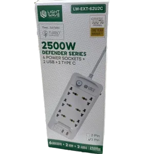 Lightwave 6 way Extension Socket- 3 Metres-LW-EXT-62U2C